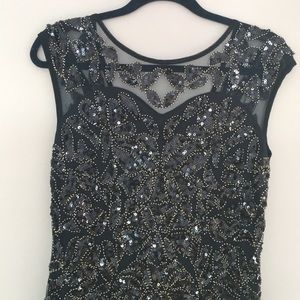 Navy Blue Sequin Prom Dress